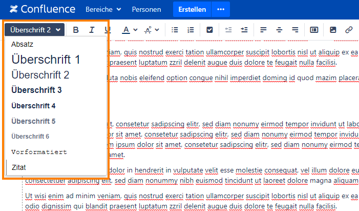 Textformate in Confluence