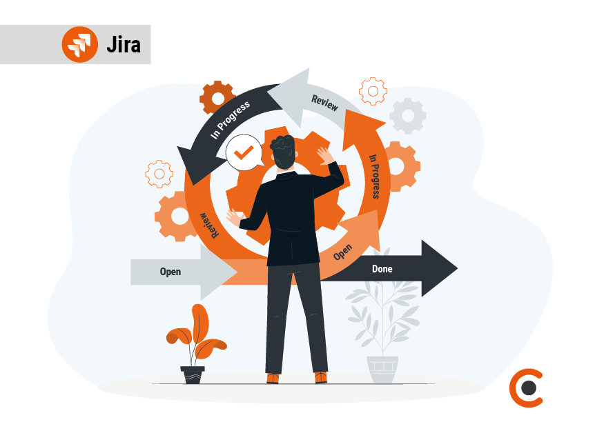 Geschäftsmann optimiert den Workflow in Jira